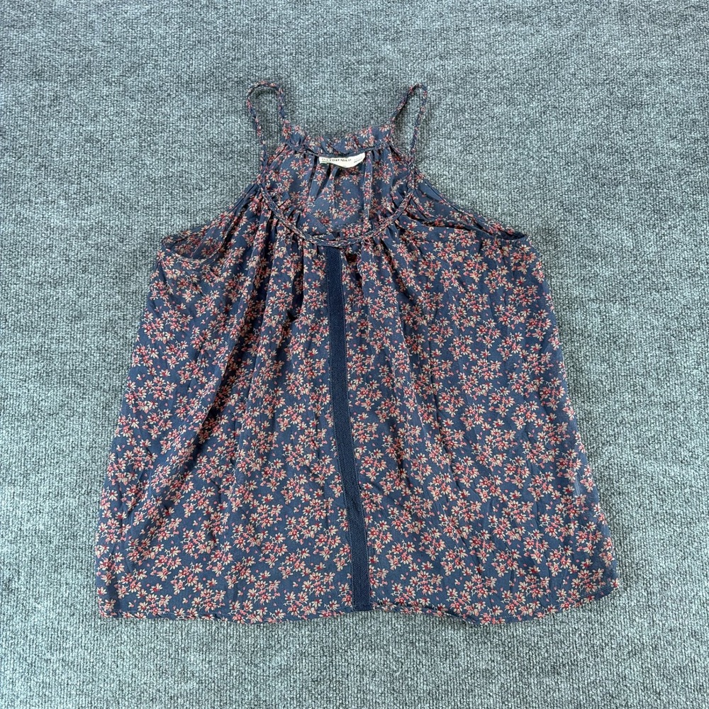 Inked & Faded Blue Floral Braided Strap Halter Cami Top Petite Large LP Boho